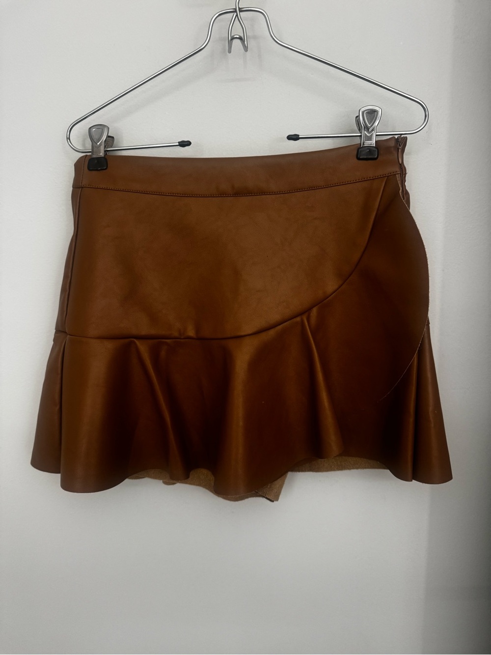 Brown Faux Leather Ruffle Hem Skirt/skort